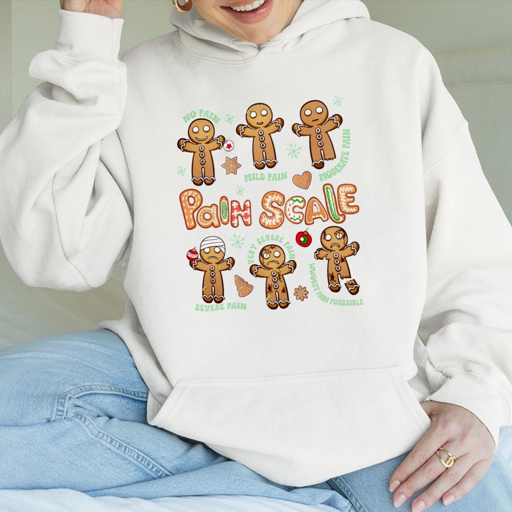Gingerbread Man Hospital Humor Sweatshirt, Humorous Pain Scale Hoodie, ER Nurse Christmas Pullover, Doctor Medical Holiday Sw