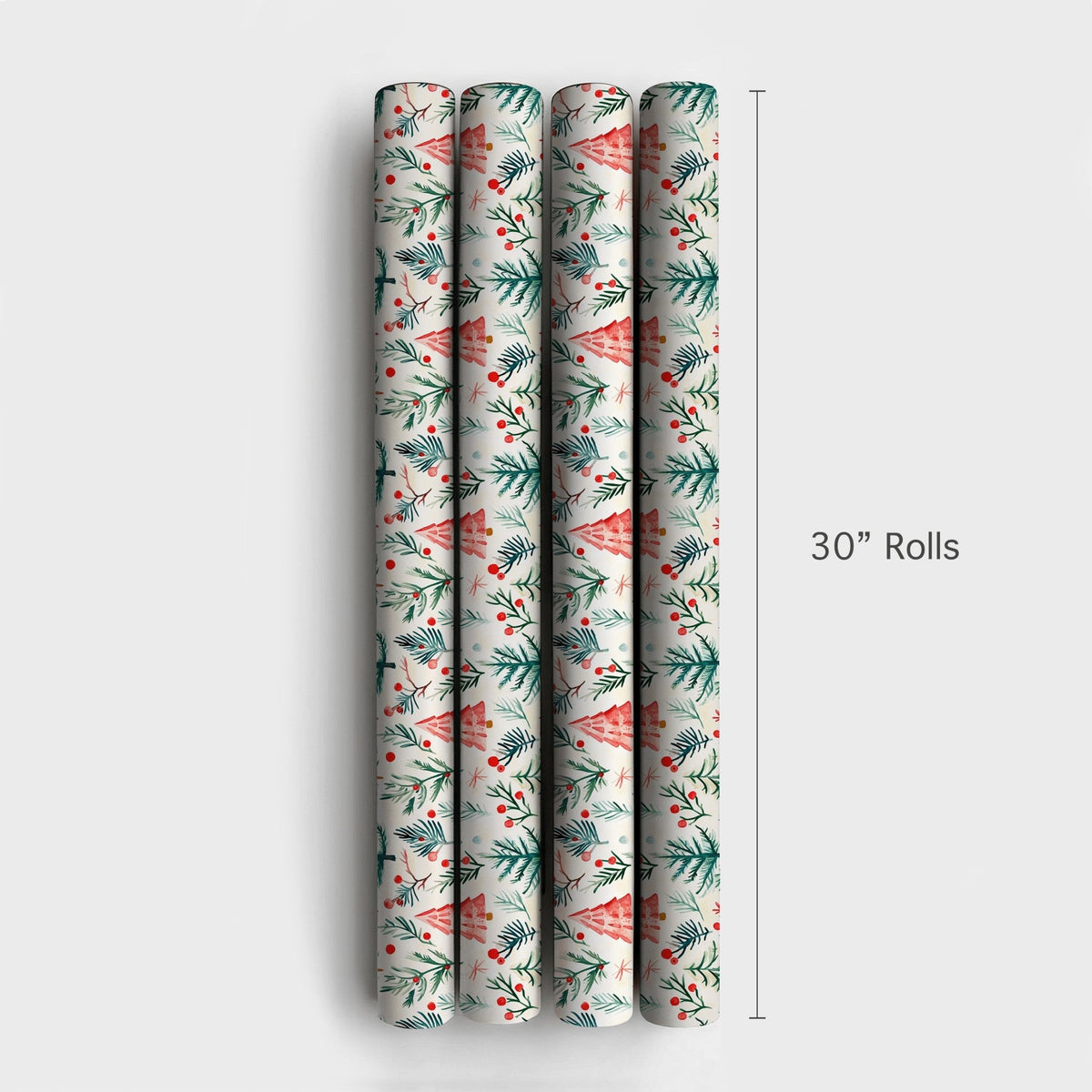 Rustic Winter Forest Gift Wrap, Watercolor Pine Tree Wrapping Paper, Christmas Holly Berry Wrapping Paper, Holiday Present Wr