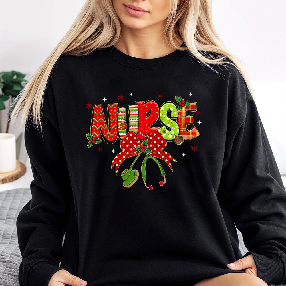 Plaid Stethoscope Holiday Crewneck, Christmas Nurse Sweatshirt, Adorable Xmas Nurse Sweater, Nursing School Graduation Presen