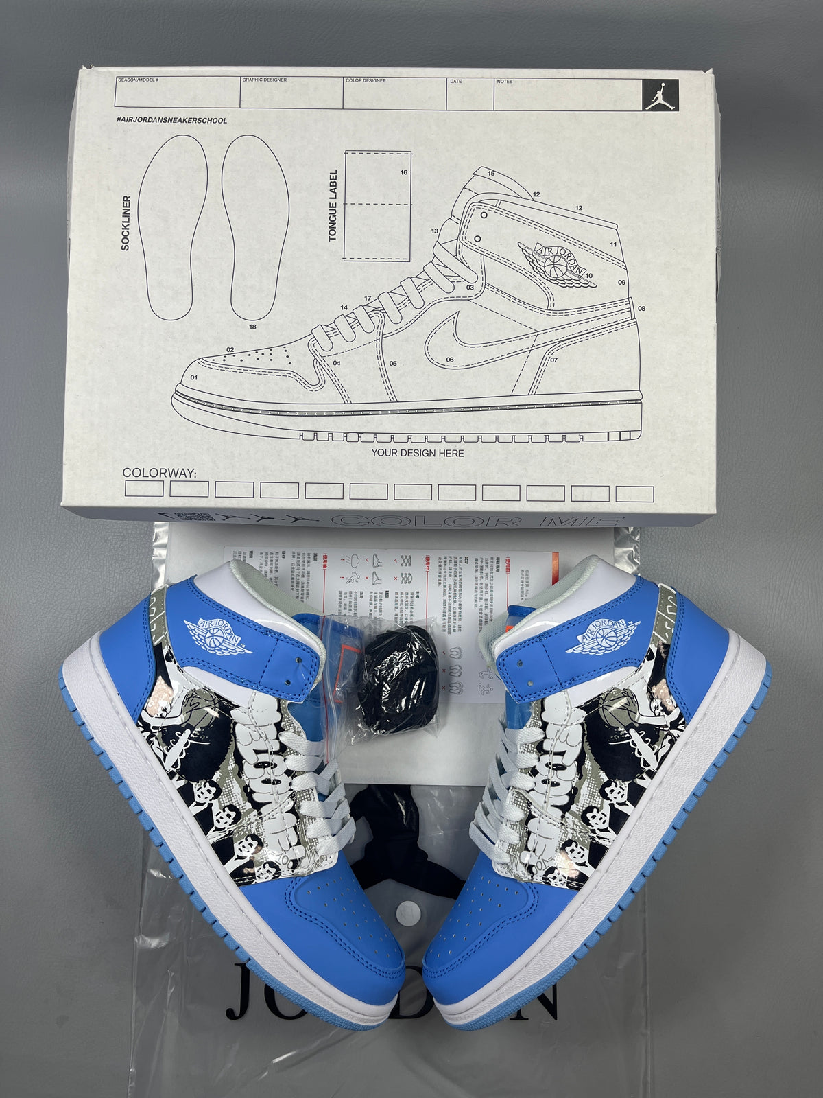 High Top Sneakers, Blue White Black Colorway, Lace Up Design, Casual Gift for Sneaker Fans