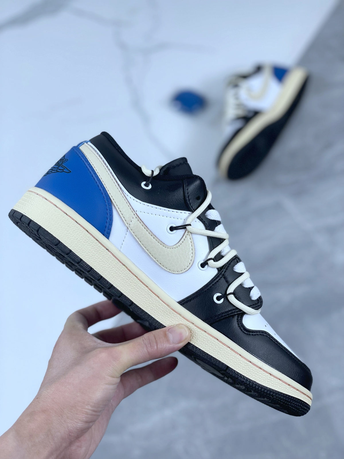 Low Top Sneakers, Blue Black Colorway, Lace Up Design, Casual Gift for Sneaker Fans