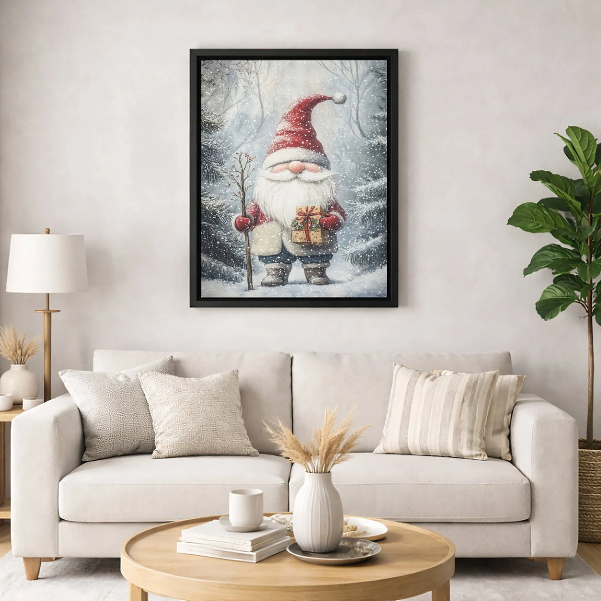Winter Forest Gnome Canvas Print, Christmas Gnome Canvas Wall Art, Holiday Gnome Wall Decor, Christmas Canvas Art, Family Xma