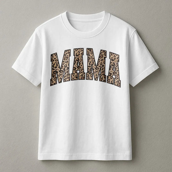Mama Leopard Print T-Shirt | Arched Cheetah Print Lettering | Soft Cotton Tee | Mothers Day Gift for New Mom