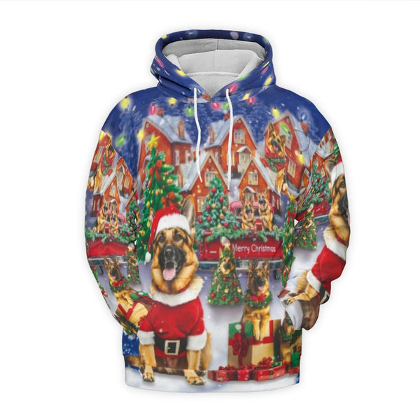 Holiday Dog Lover Hoodie, German Shepherd Christmas Hoodie, Festive Xmas Pet Graphic Hoodie, Winter Pullover Sweater, Dog Own