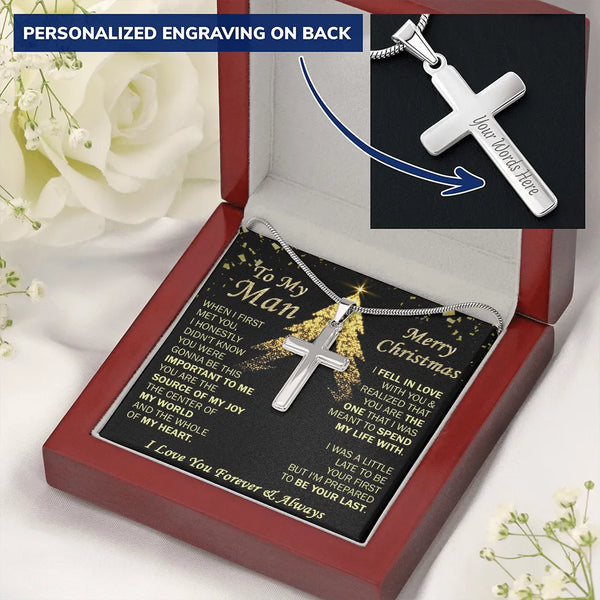 Custom Engraved Cross Pendant, Personalized Cross Necklace for Him, Stainless Steel Mens Faith Jewelry, Christmas Husband Pre