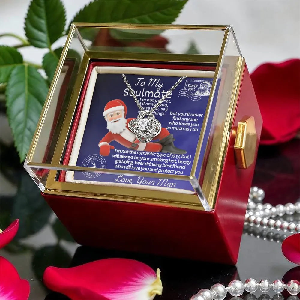 Christmas Message Card Pendant, Santa Soulmate Love Knot Necklace, Romantic CZ Love Knot Necklace, Holiday Wife Necklace, Gir
