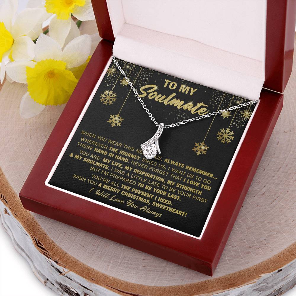 Cubic Zirconia Pendant Jewelry, Soulmate Alluring Beauty Ribbon Necklace, 14k White Gold Over Stainless Steel, Christmas Pres