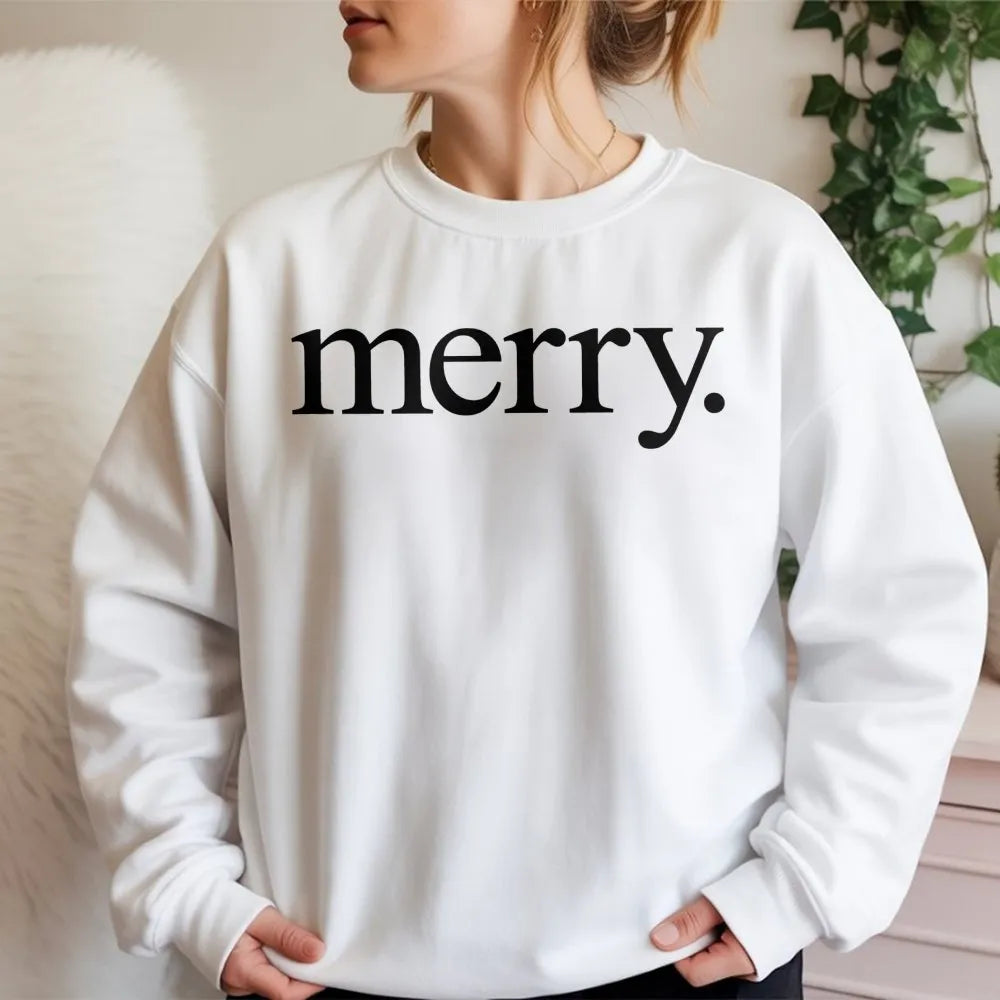 Minimalist Holiday Typography Crewneck, Merry Christmas Sweatshirt, Comfy Festive Winter Pullover, Christmas Season Graphic S