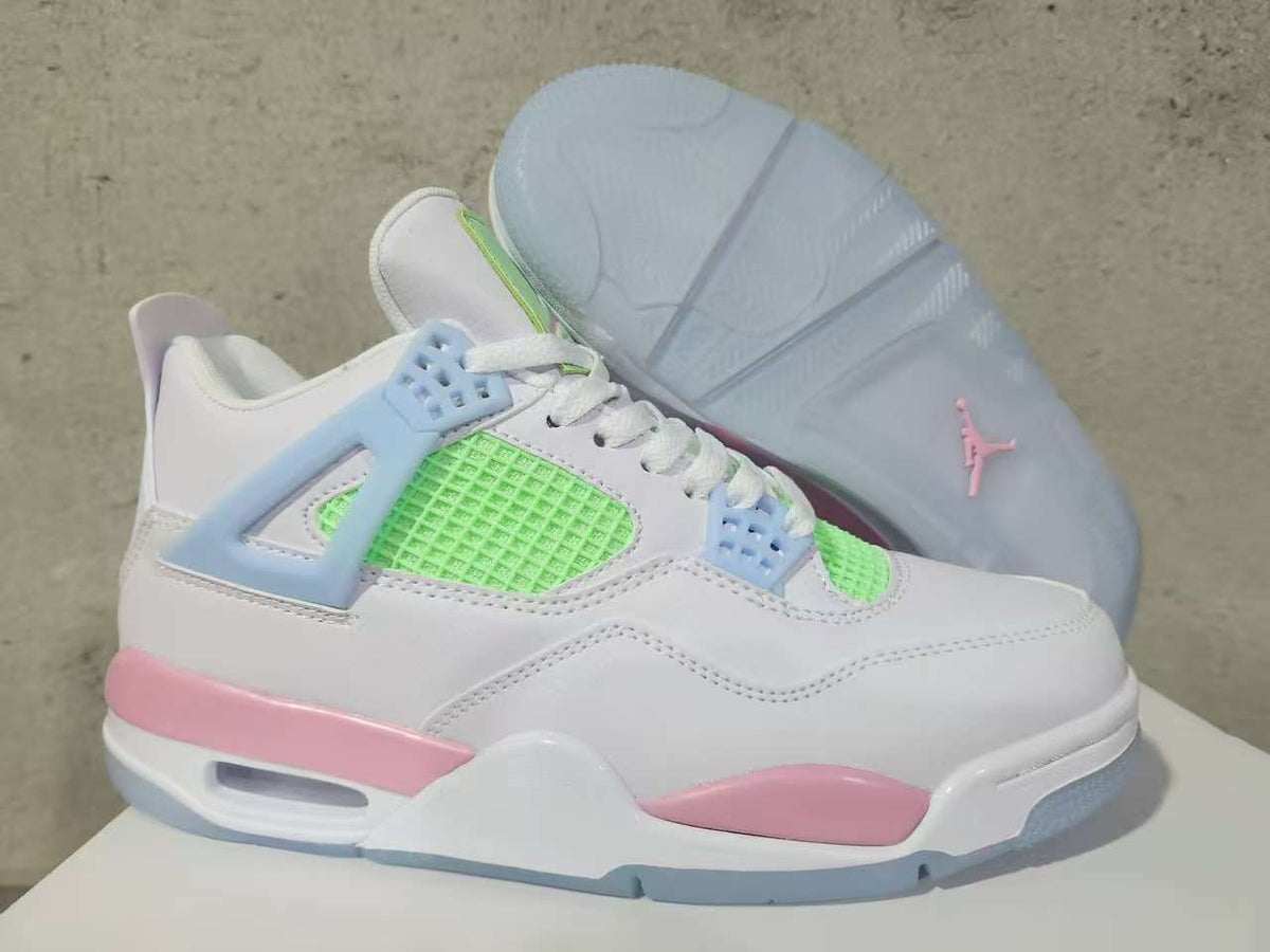 Mid Top Sneakers, White Pink Green Colorway, Valentine Design, Lace Up Design, Casual Gift for Sneaker Fans
