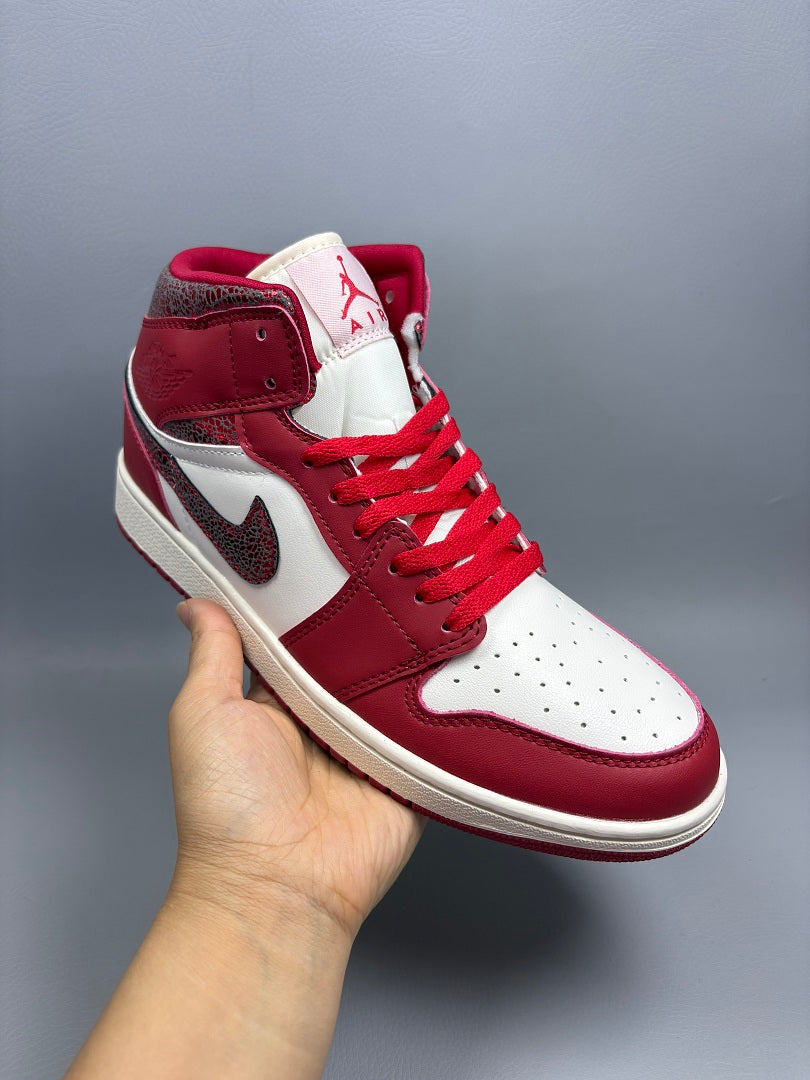 High Top Sneakers, Red Colorway, Cracked Pattern, Lace Up Design, Casual Gift for Sneaker Fans