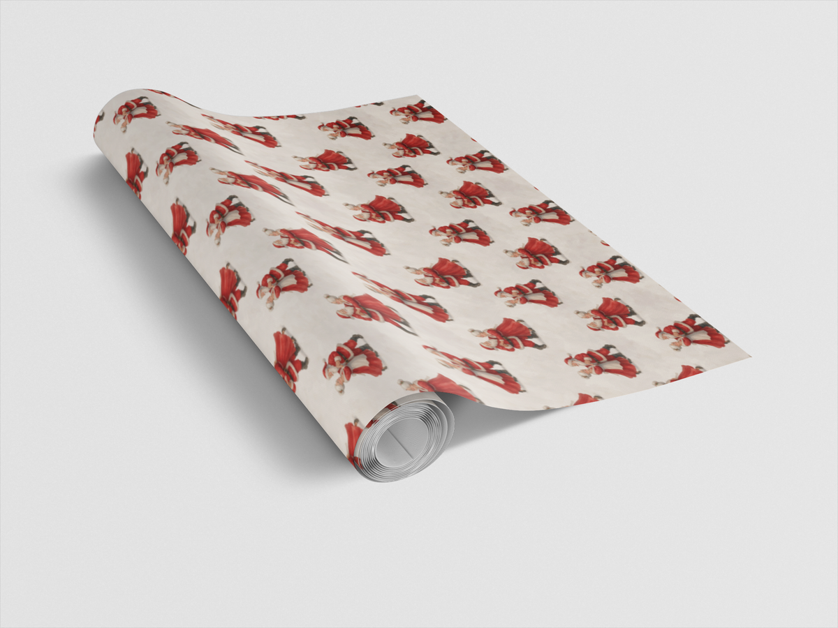 Vintage Santa Mrs Claus Holiday Gift Wrap, Dancing Santa Wrapping Paper, Retro Christmas Wrapping Paper, Romantic Present Pap