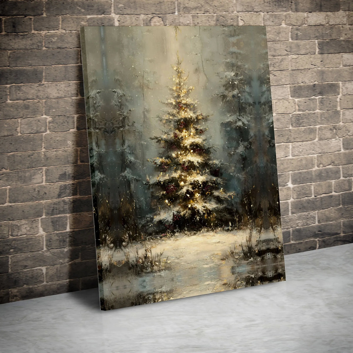 Impressionist Winter Forest Canvas Print, Christmas Tree Canvas Wall Art, Snowy Landscape Canvas Art, Holiday Season Wall Dec