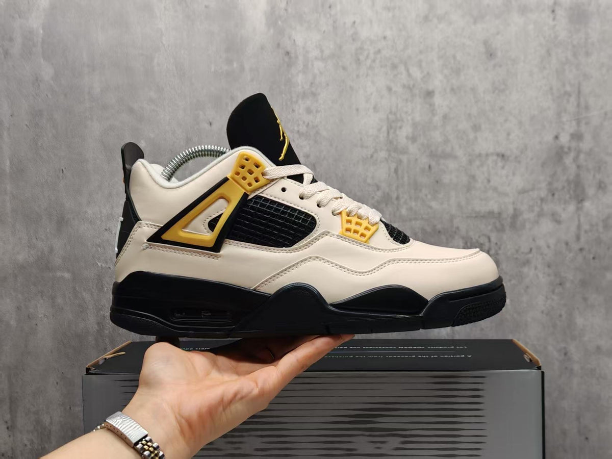 Mid Top Sneakers, Beige Black Yellow Colorway, Lace Up Design, Casual Gift for Sneaker Fans