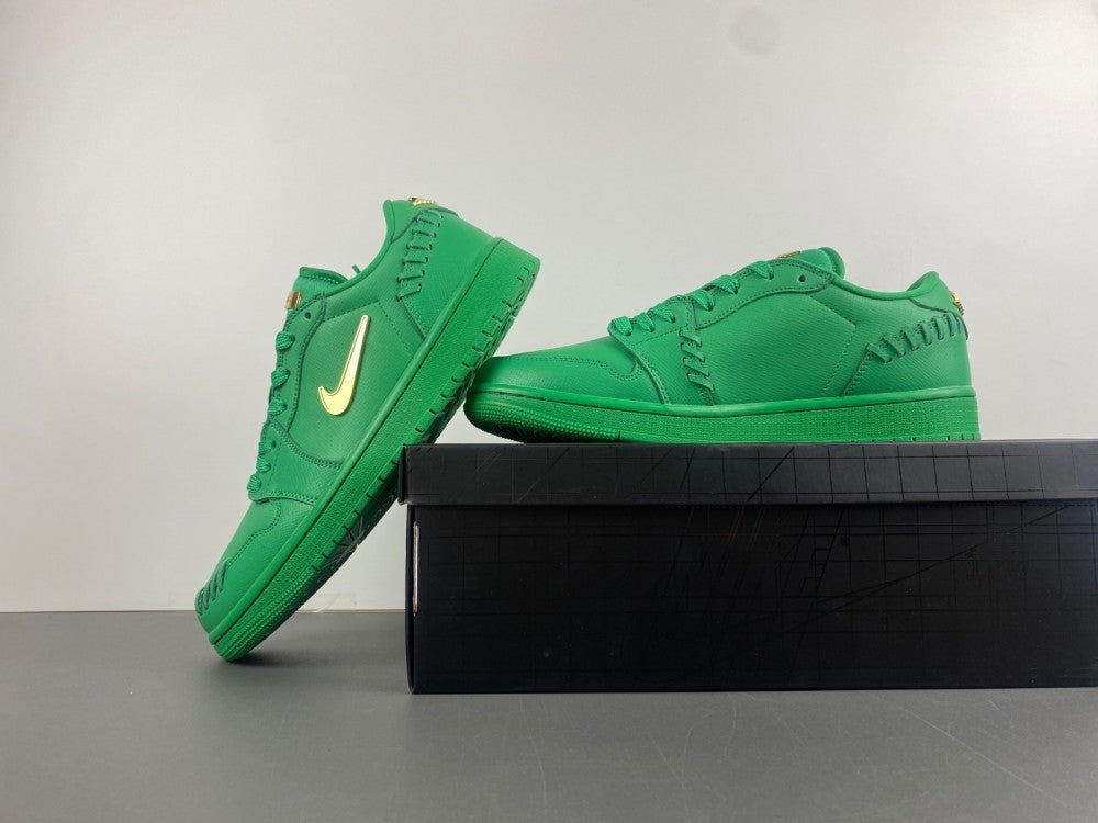 Low Top Sneakers, Green Gold Colorway, Lace Up Design, Casual Gift for Sneaker Fans