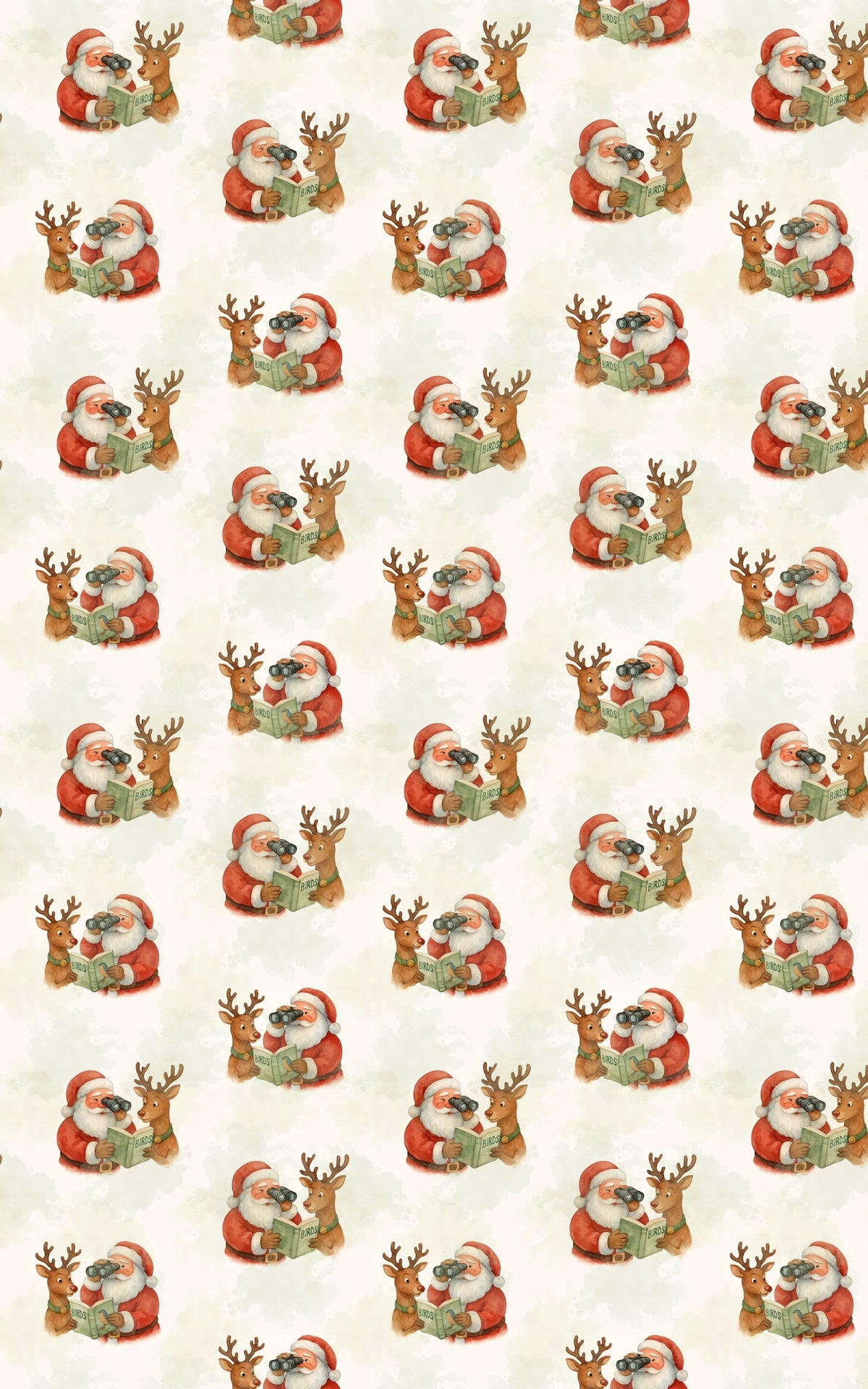 Whimsical Christmas Wrapping Paper, Birdwatching Santa Wrapping Paper, Santa and Reindeer Gift Wrap, Nature Lover Holiday Wra