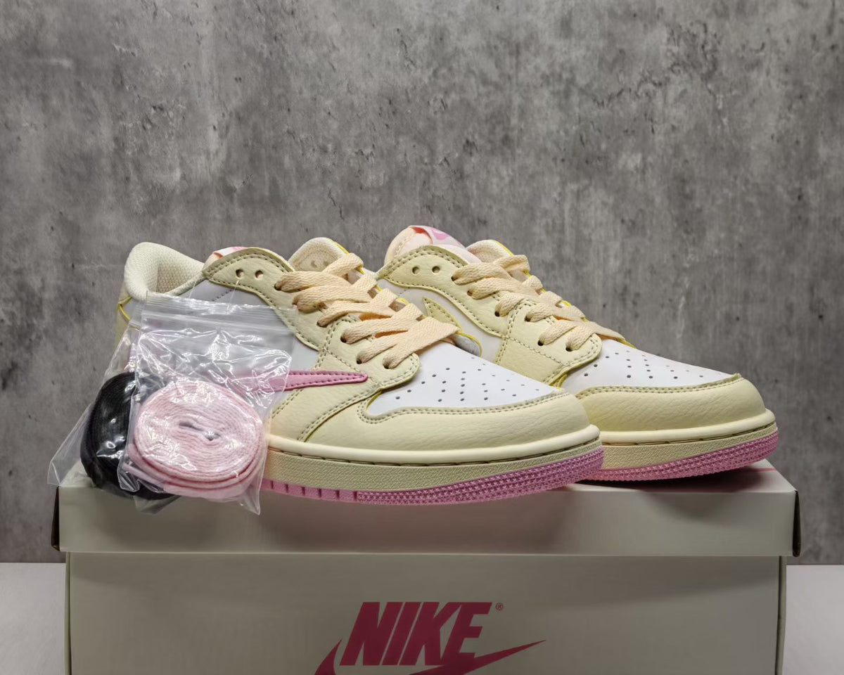 Low Top Sneakers, Beige Pink Colorway, Lace Up Design, Casual Gift for Sneaker Fans