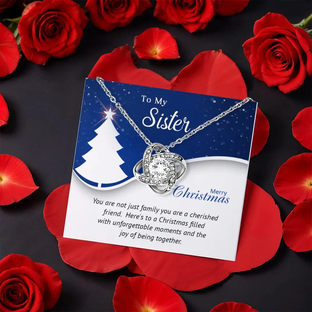Christmas Sister Necklace, Sister Love Knot Necklace, Cubic Zirconia Pendant Necklace, Merry Christmas Holiday Present for He