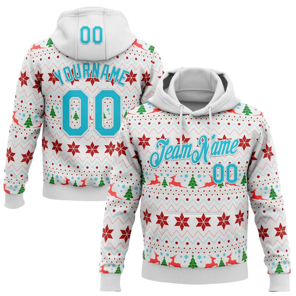 Personalized Name and Number Holiday Hoodie, Custom Christmas Ugly Sweater Sports Hoodie, Xmas Team Spirit Pullover Sweatshir