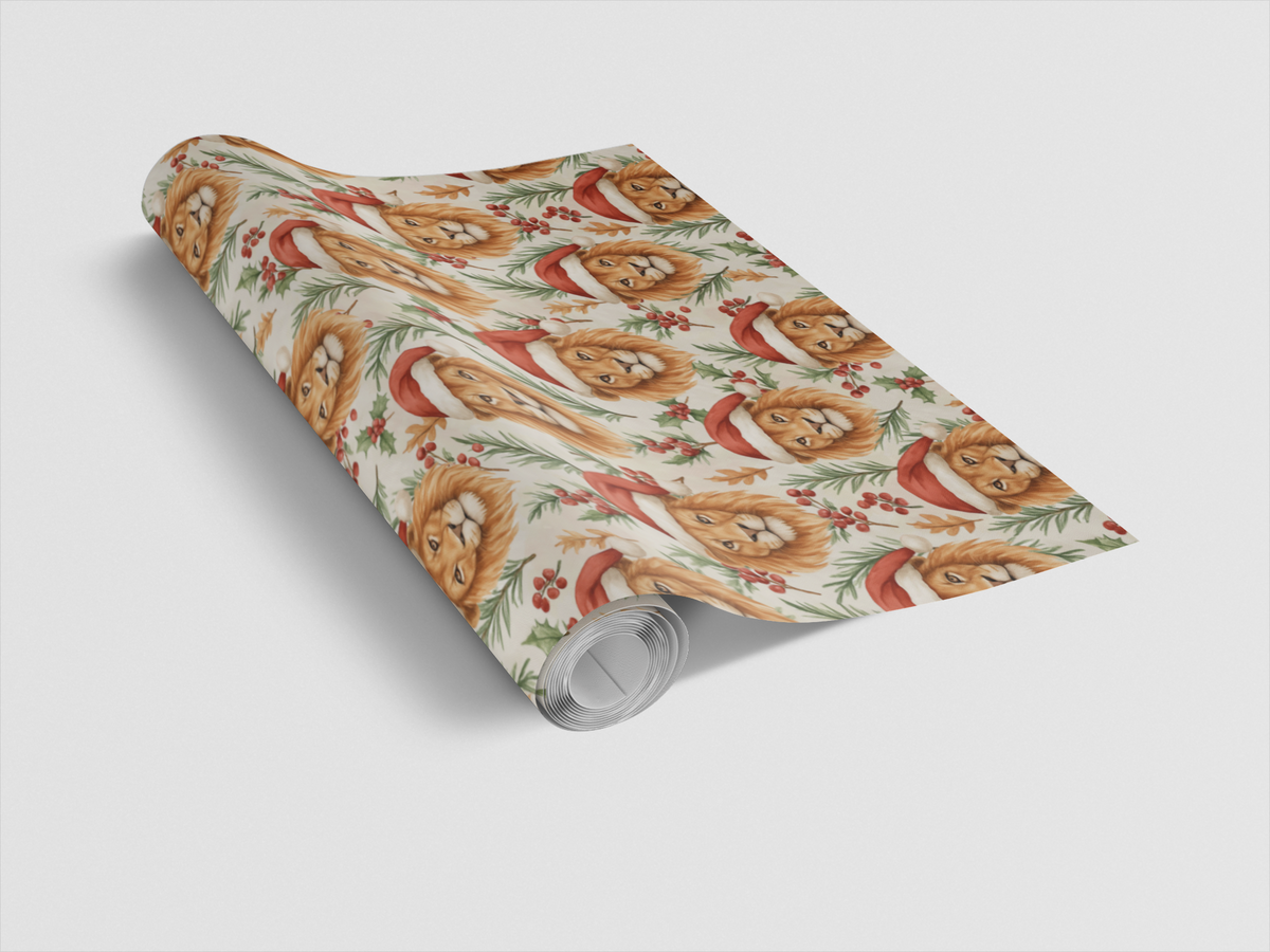 Festive Santa Hat Animal Gift Wrap, Christmas Lion Wrapping Paper, Safari Holiday Wrapping Paper, Animal Lover Xmas Present P