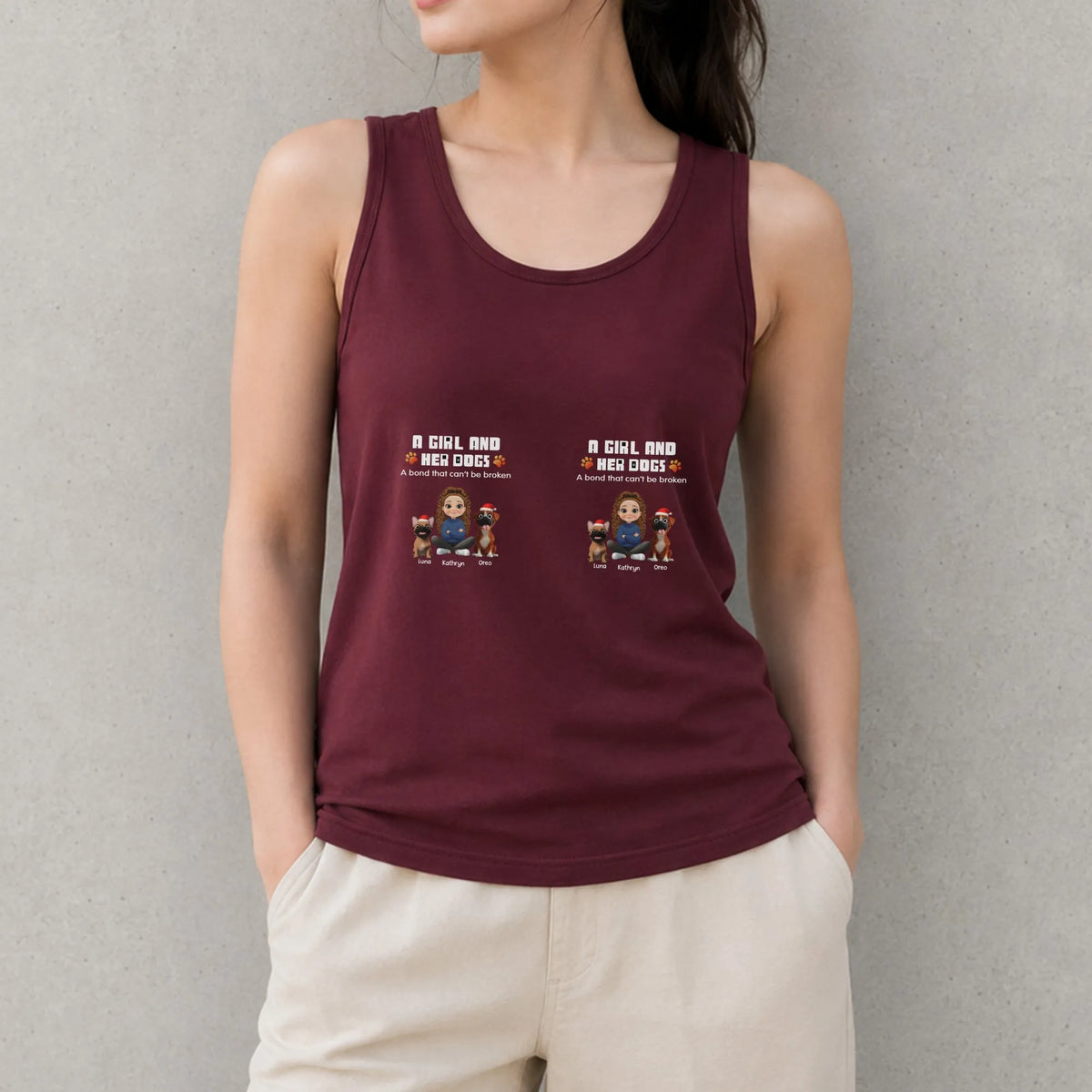 Holiday Dog Mom Sleeveless Shirt, A Girl and Her Dogs Christmas Tank Top, Adorable Pet Lover Xmas Tank Top, Winter Puppy Grap