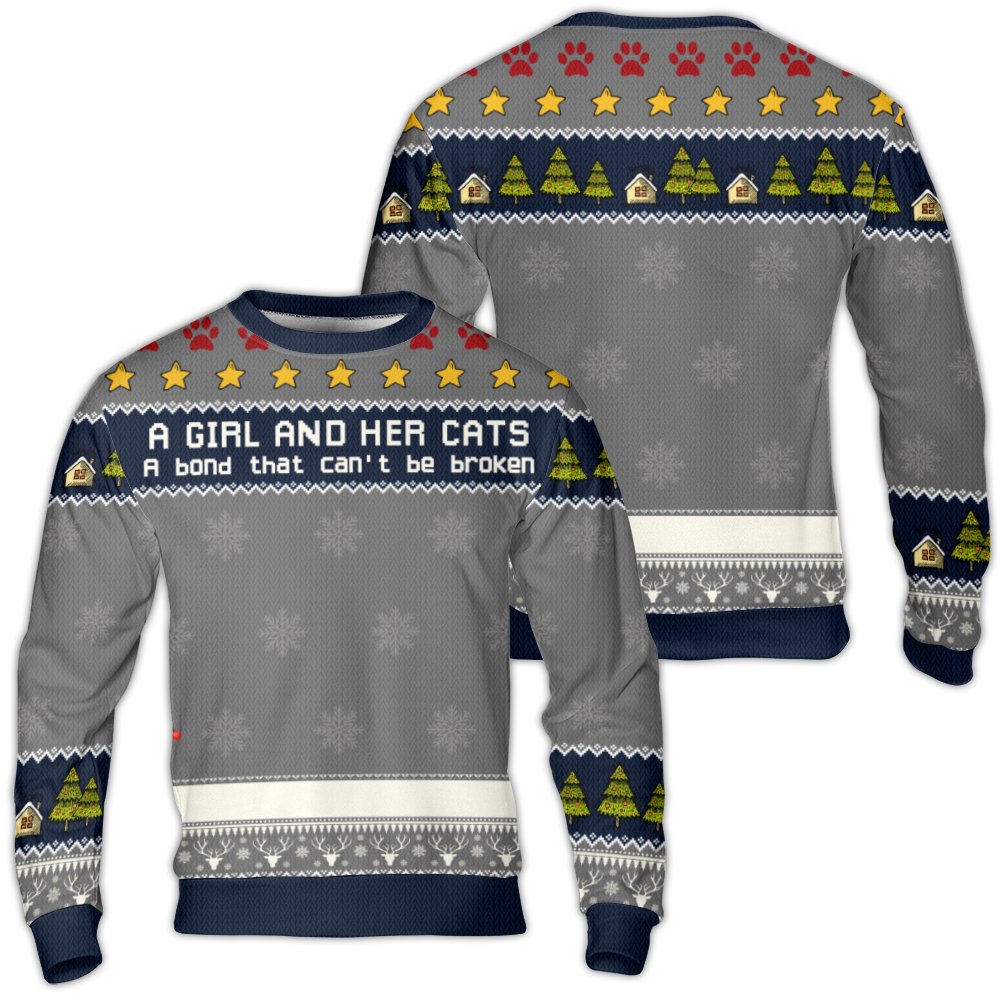 Bond That Cannot Be Broken Christmas Sweater, A Girl and Her Cats Ugly Sweater, Adorable Cat Lover Holiday Sweater, Cat Mom C