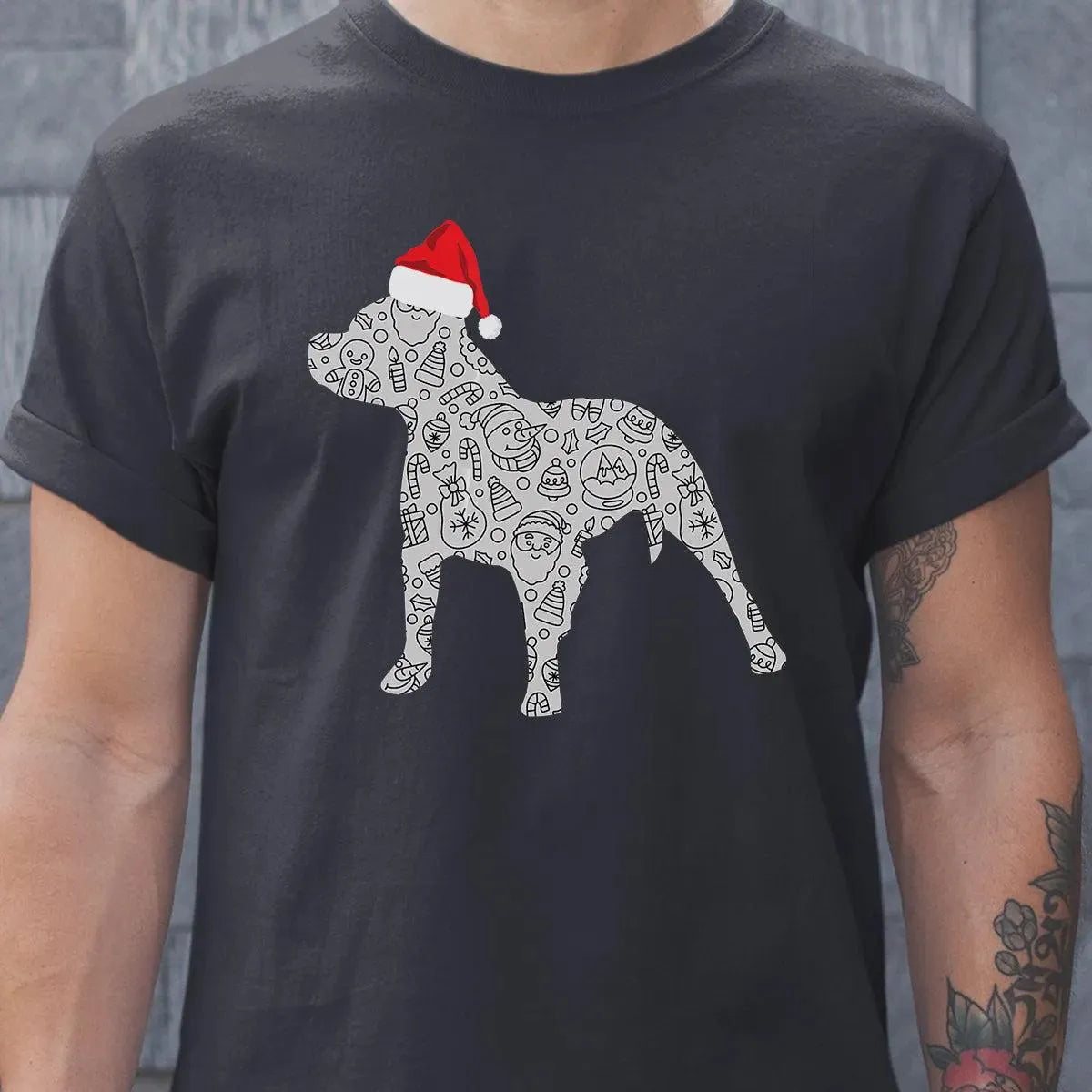 Festive Dog Lover Holiday Shirt, Pitbull Santa Hat Christmas T-Shirt, Adorable Xmas Pittie Graphic Tee, Winter Merry Christma