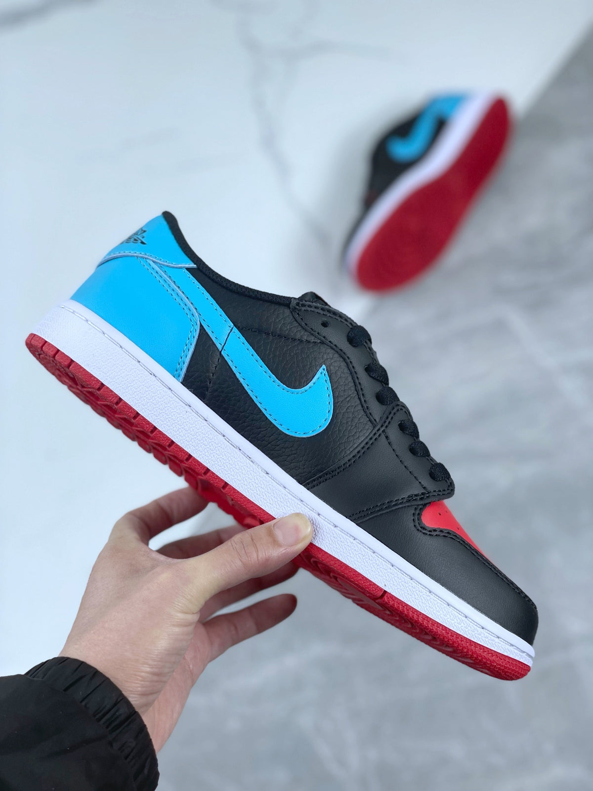Low Top Sneakers, Blue Black Red Colorway, Lace Up Design, Casual Gift for Sneaker Fans