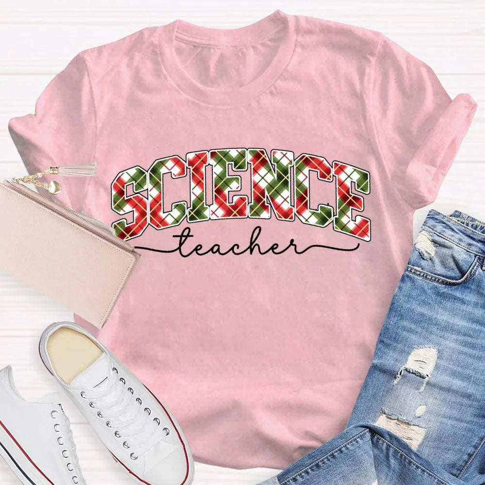 Festive Font Holiday Graphic Tee, Science Teacher Christmas T-Shirt, STEM Educator Xmas Shirt, Adorable Science Teacher Holid