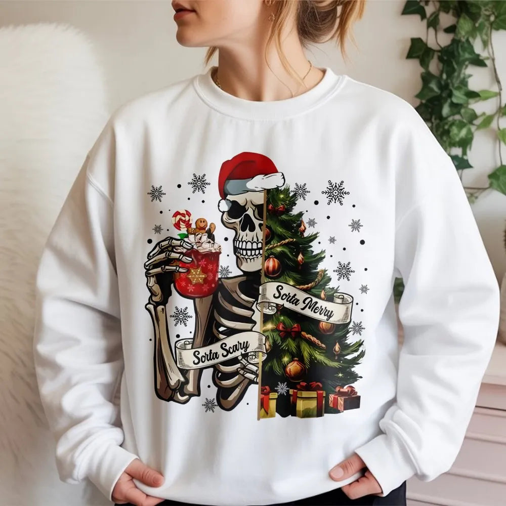 Skeleton Christmas Tree Sweater, Sorta Merry Sorta Scary Sweatshirt, Spooky Holiday Crewneck, Creepy Christmas Pullover, Spoo