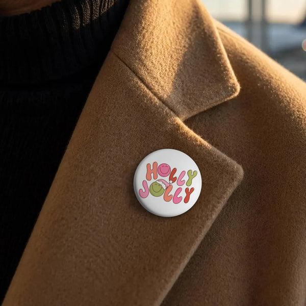 Retro Groovy Christmas Smiley Face Pinback, Holly Jolly Pin Button, Festive Holiday Badge, Adorable Xmas Pin Button, Winter P