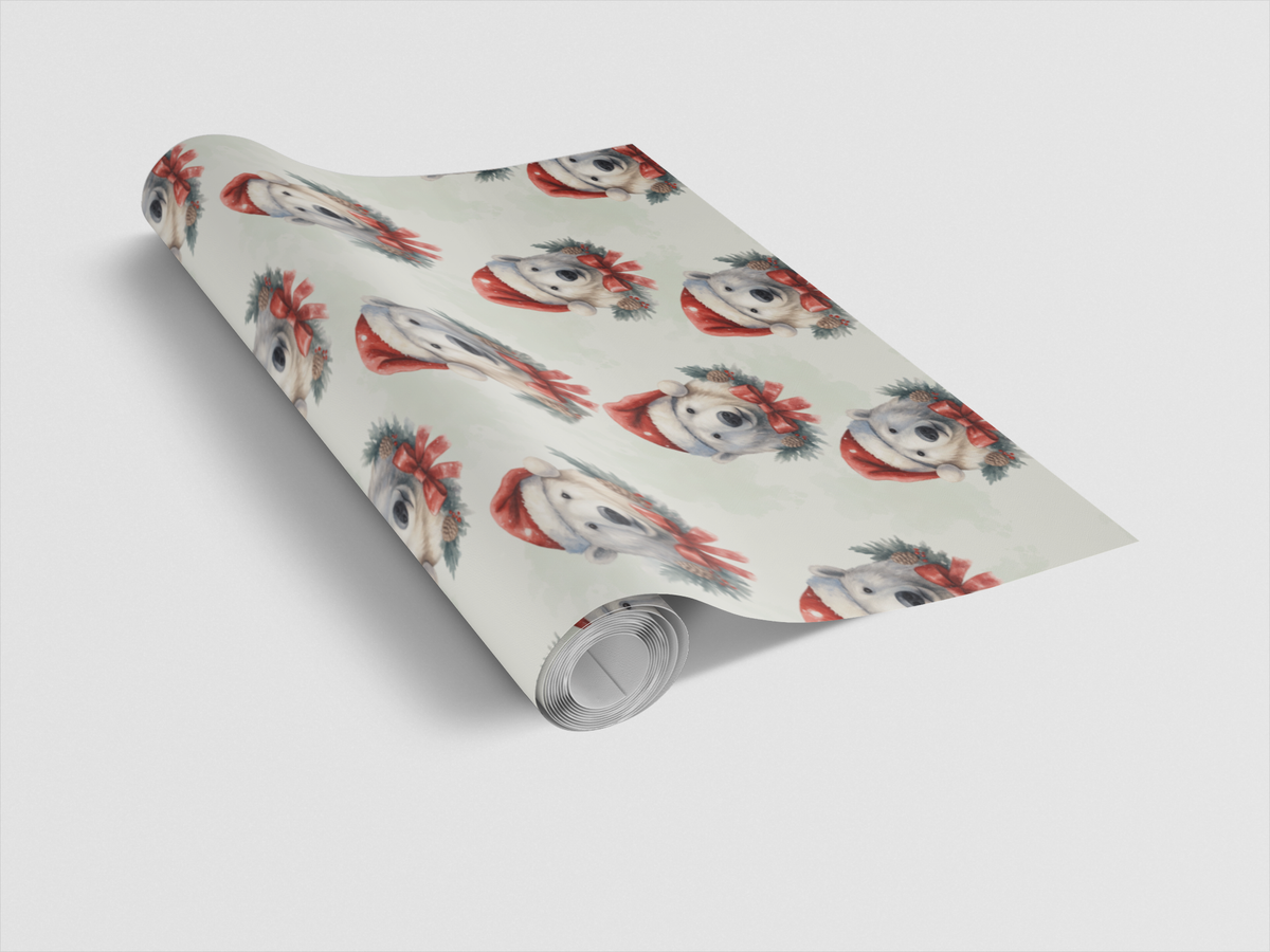 Adorable Holiday Gift Wrap, Polar Bear Christmas Wrapping Paper, Winter Animal Wrapping Paper, Kids Festive Gift Wrap Roll, X