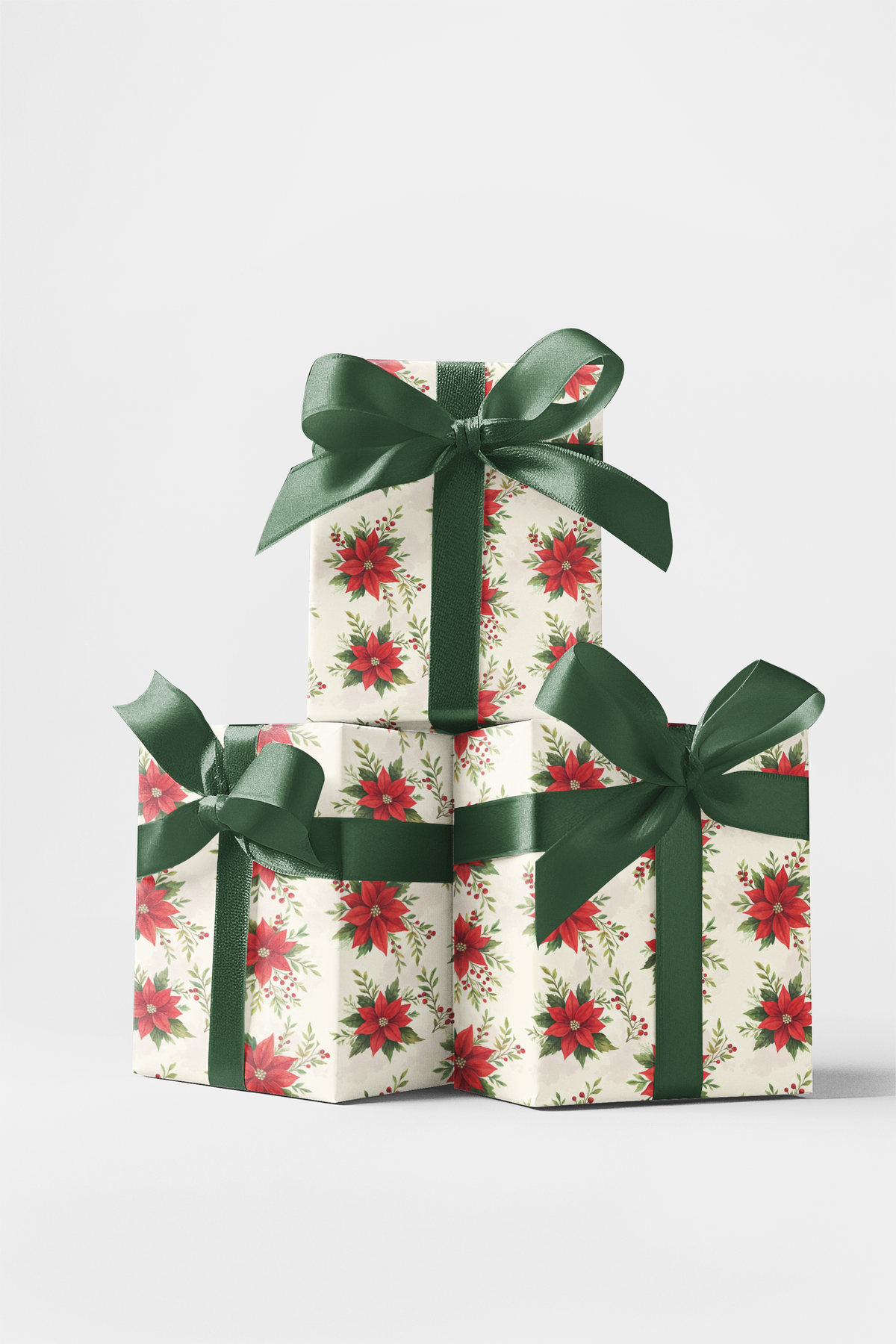Watercolor Floral Gift Wrap Roll, Poinsettia Christmas Wrapping Paper, Holiday Poinsettia Gift Wrap, Botanical Xmas Paper Rol
