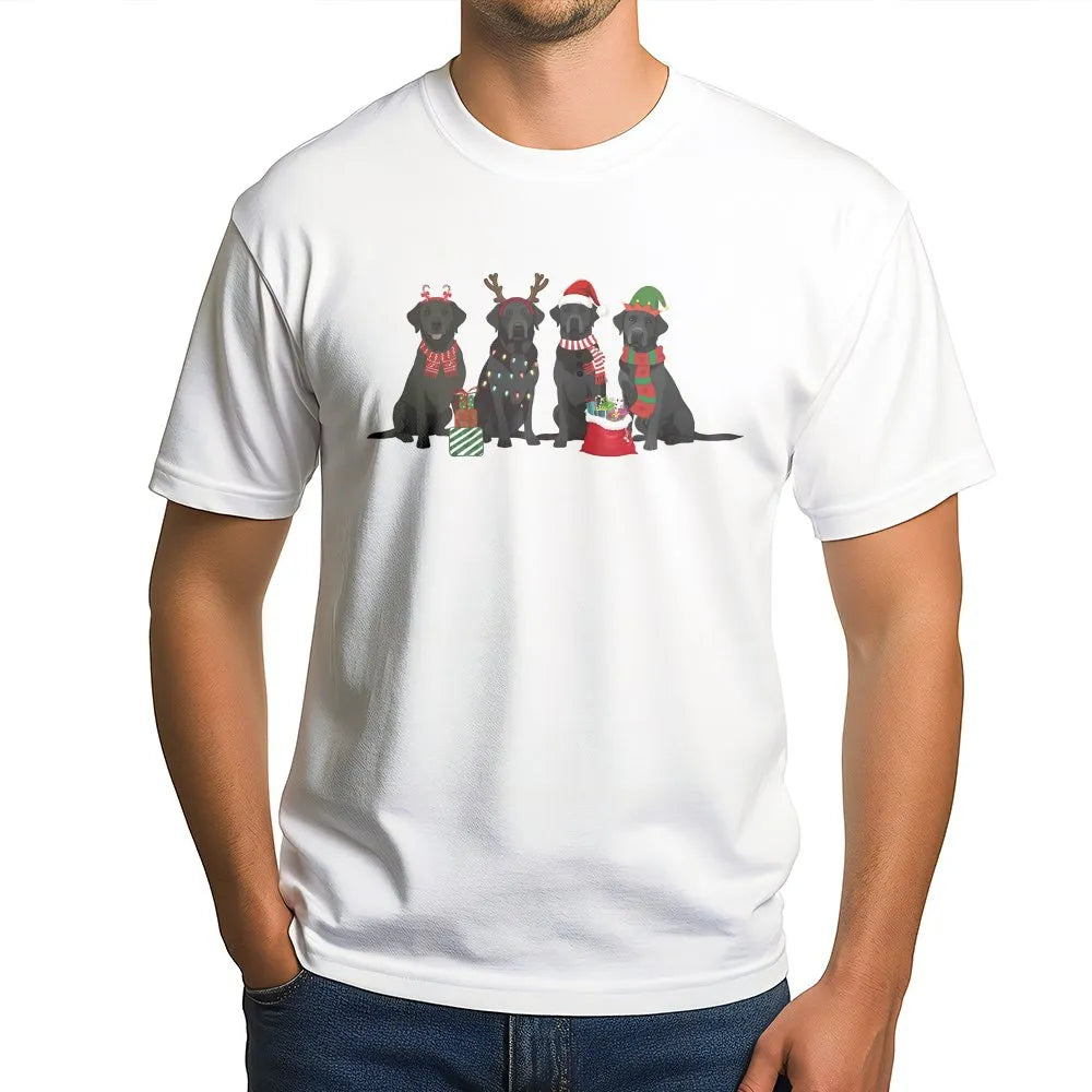 Festive Labrador Retriever Holiday Graphic Tee, Christmas Black Lab T-Shirt, Adorable Dog Lover Christmas Shirt, Pet Owner Xm