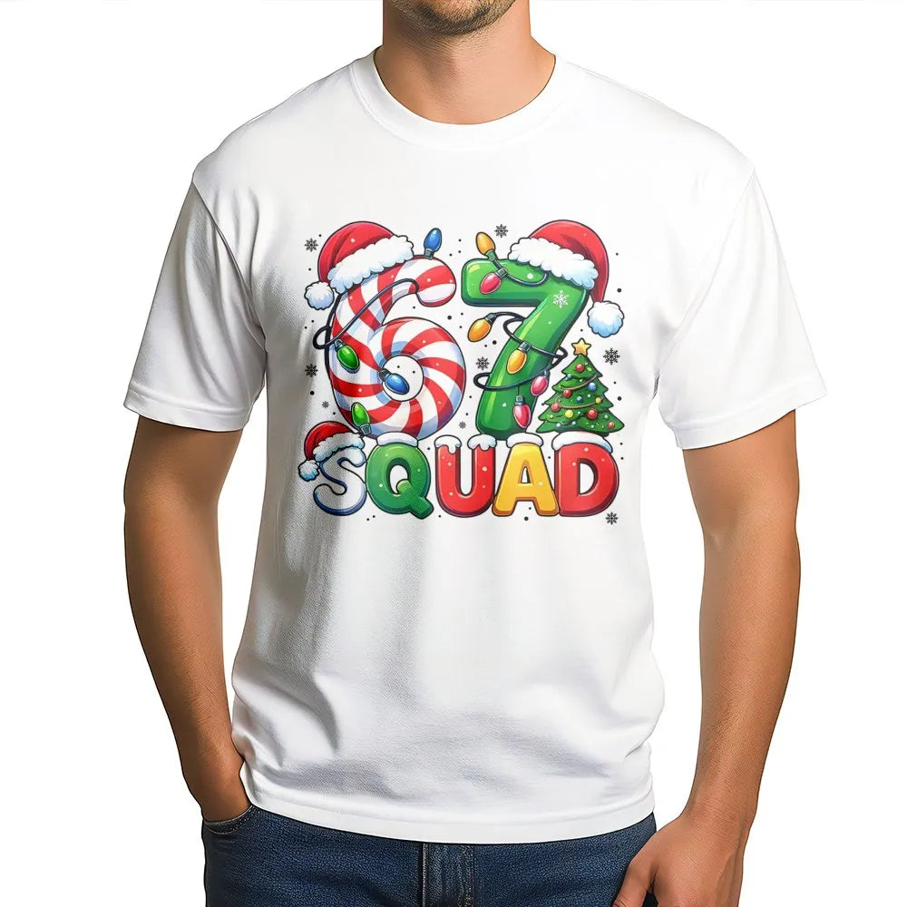 Candy Cane Tree Holiday Shirt, 67 Squad Christmas T-Shirt, Matching Family Christmas Tee, Festive Group Graphic T-Shirt, Xmas