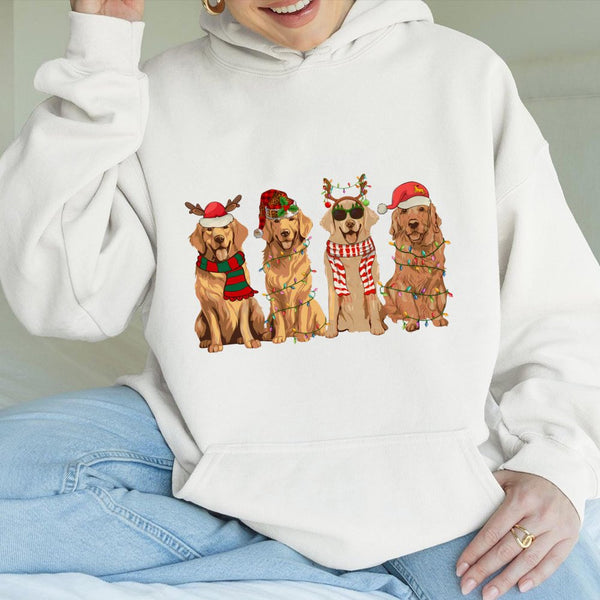 Adorable Festive Dog Mom Hoodie, Golden Retriever Christmas Hoodie, Holiday Pet Lover Sweatshirt, Retro Winter Puppy Pullover