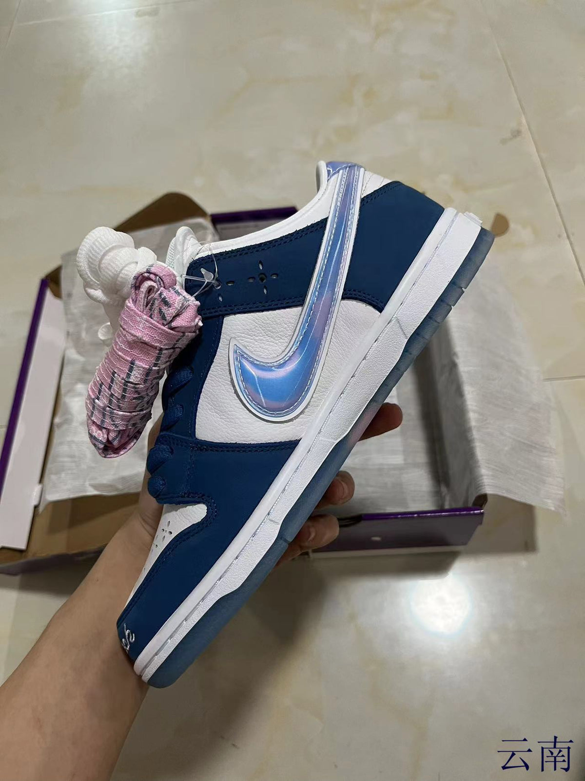 Low Top Sneakers, Blue White Colorway, Lace Up Design, Casual Gift for Sneaker Fans