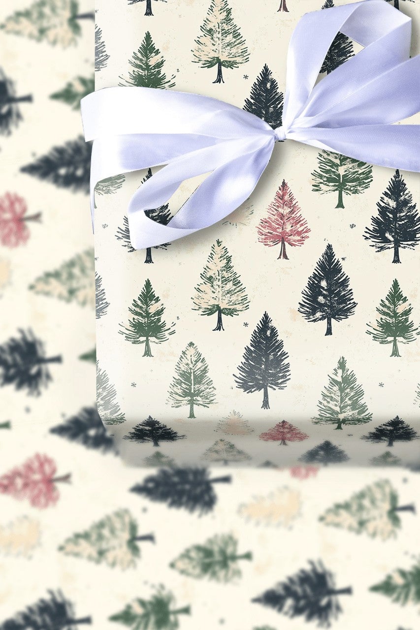 Vintage Christmas Wrapping Paper, Rustic Pine Tree Wrapping Paper, Forest Tree Holiday Gift Wrap, Winter Botanical Wrapping P