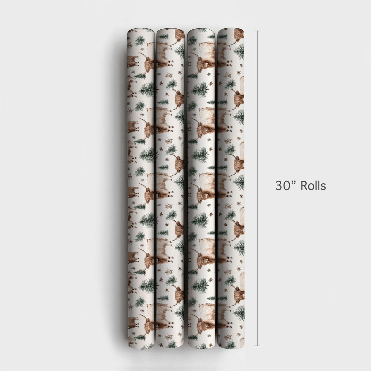 Rustic Winter Calf Gift Wrap, Highland Cow Christmas Wrapping Paper, Farmhouse Pine Tree Wrapping Paper, Watercolor Cow Holid