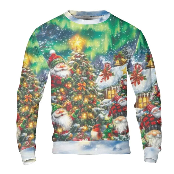 Northern Lights Holiday Crewneck, Christmas Santa Gnome Sweatshirt, Comfy Nordic Winter Pullover, Festive Christmas Gnome Swe