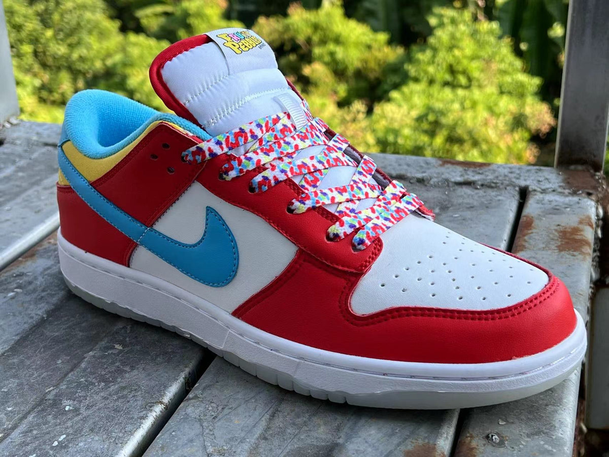 Low Top Sneakers, Red Blue Colorway, Lace Up Design, Casual Gift for Sneaker Fans