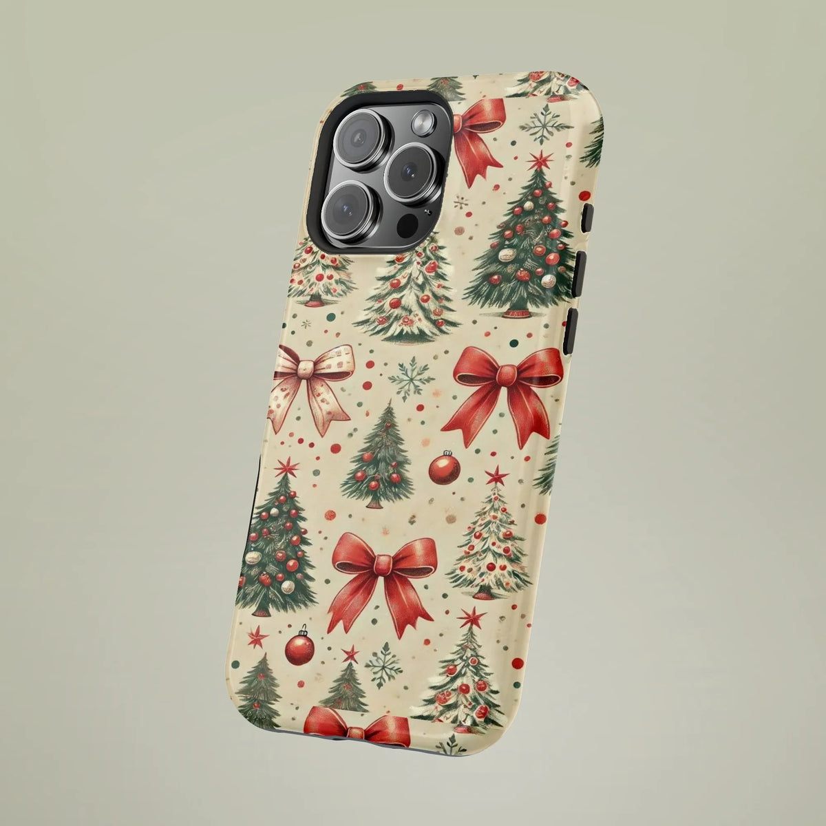 Vintage Red Bow Ornament Holiday Phone Case, Christmas Tree Phone Case for iPhone, Festive Winter Tough Phone Case, Christmas