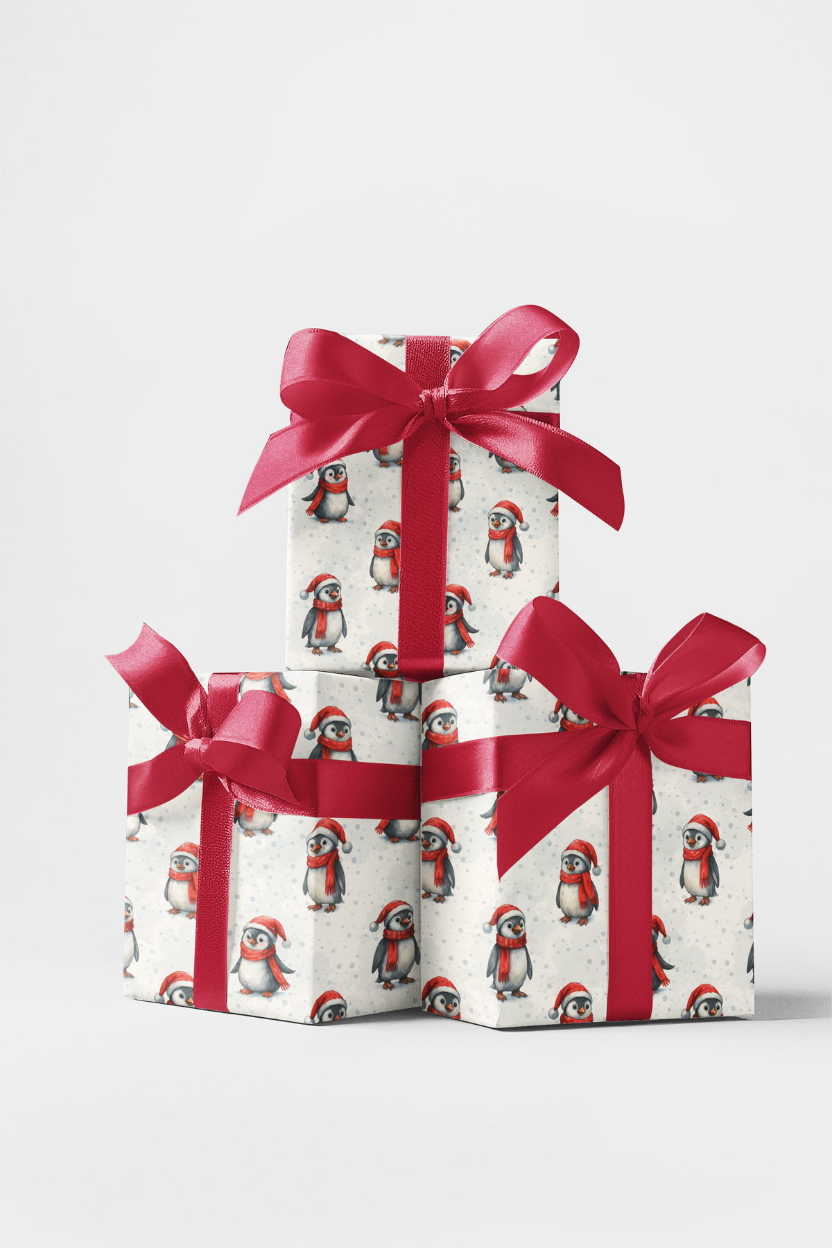 Santa Hat Penguin Gift Wrap, Christmas Penguin Wrapping Paper, Winter Holiday Wrapping Paper, Whimsical Snow Gift Wrap, Xmas 