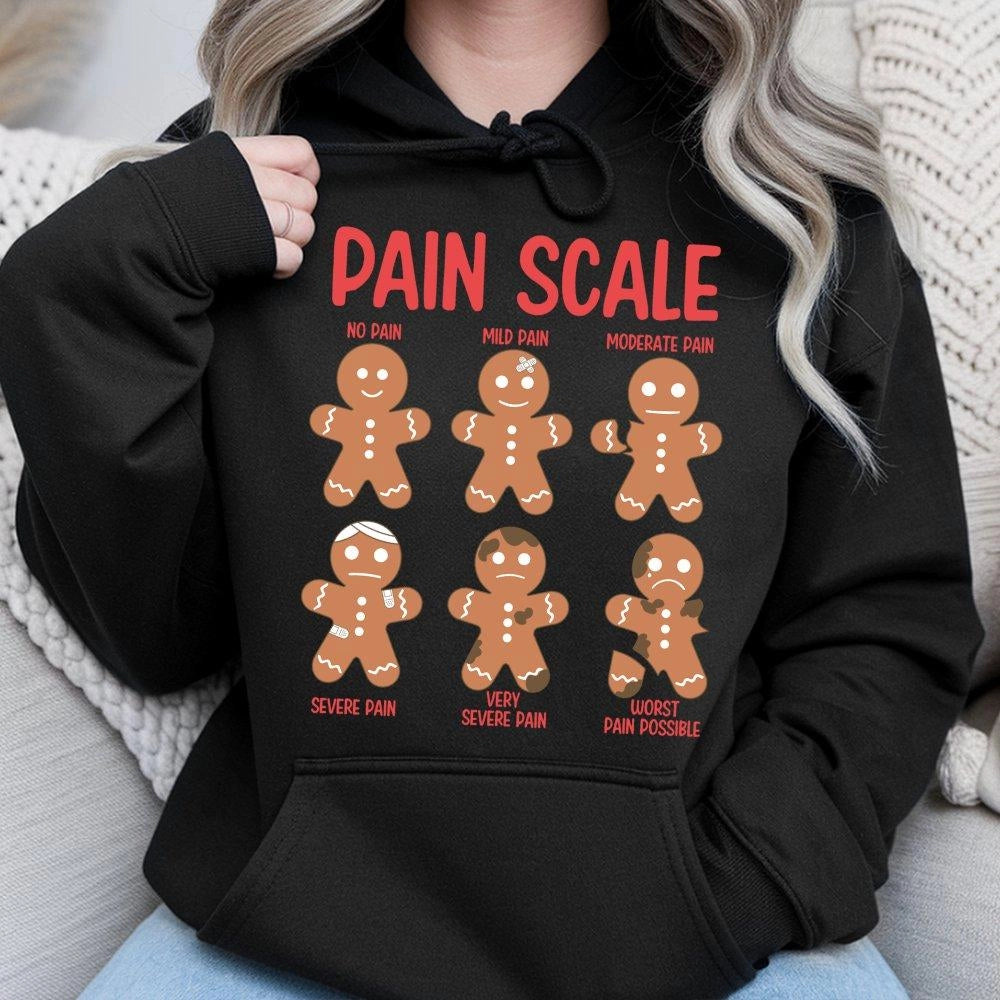 Humorous Christmas Medical Hoodie, Pain Scale Gingerbread Hoodie, Nurse Holiday Sweatshirt, Doctor Nursing Student Hooded Swe