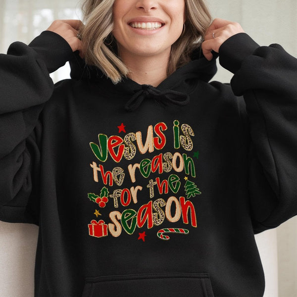 Leopard Christian Christmas Sweatshirt, Jesus Is the Reason for the Season Hoodie, Faith Based Holiday Hooded Pullover, Relig
