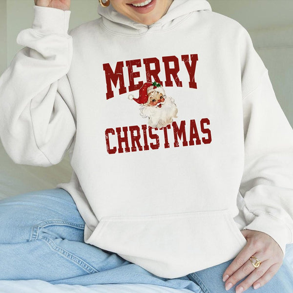 Retro Santa Claus Sweatshirt, Merry Christmas Santa Hoodie, Vintage Holiday Graphic Hoodie, Comfy Xmas Winter Pullover Hoodie