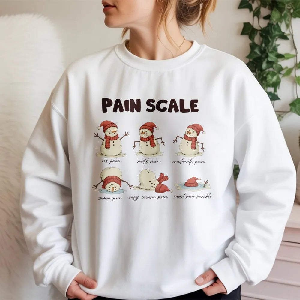 Humorous Nurse Christmas Sweatshirt, Snowman Pain Scale Sweatshirt, Medical Holiday Crewneck, Hospital Worker Pullover, Adora