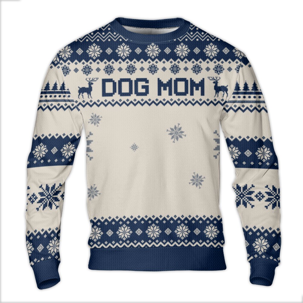 Reindeer Snowflake Ugly Sweater, Dog Mom Ugly Christmas Sweater, Nordic Holiday Sweatshirt, Adorable Pet Lover Crewneck, Wint