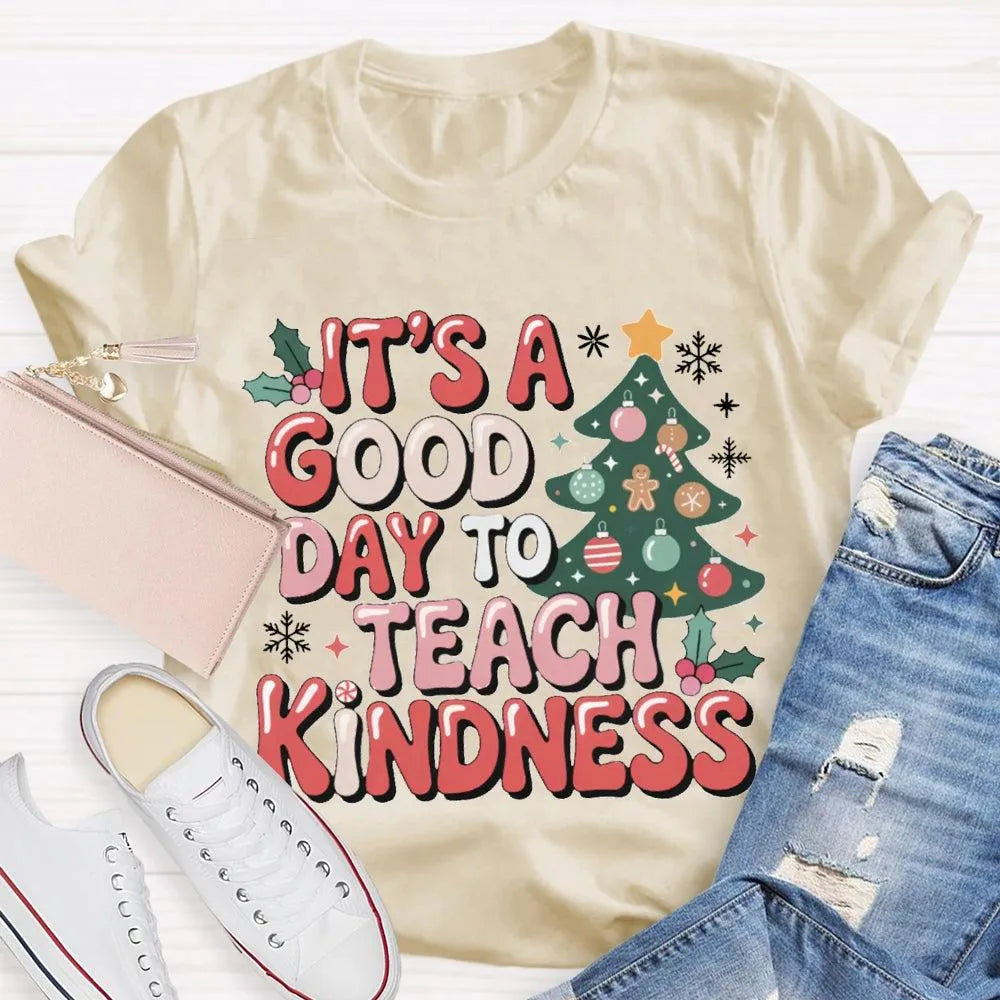 Good Day to Teach Kindness Tee, Kindness Christmas Tree Shirt, Retro Teacher Christmas T-Shirt, Adorable Holiday Educator Gra
