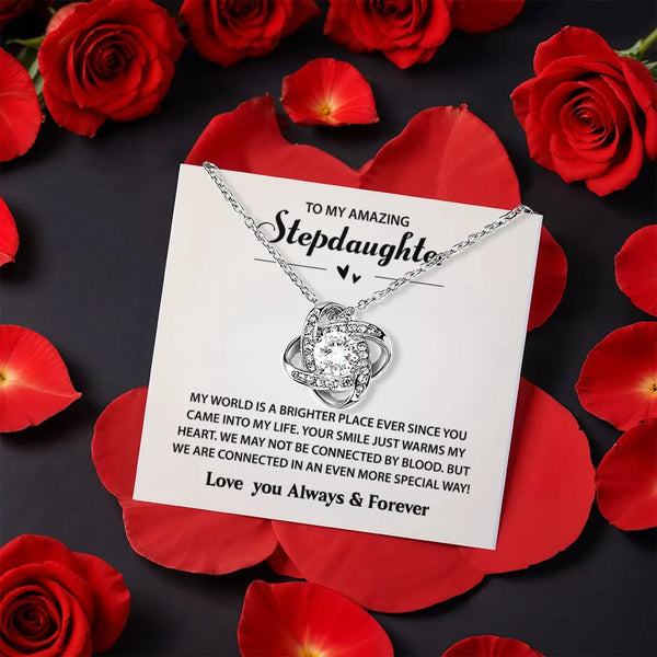 CZ Crystal Stepdaughter Necklace, Stepdaughter Love Knot Necklace, Rotating Rose Box Pendant Necklace, Birthday Christmas Pre