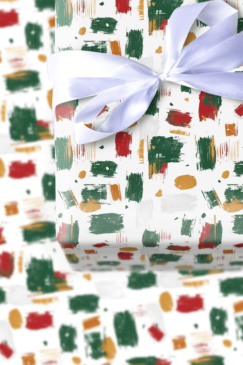 Brush Stroke Holiday Gift Wrap, Abstract Christmas Wrapping Paper, Modern Red Green Present Wrap, Festive Xmas Wrapping Paper